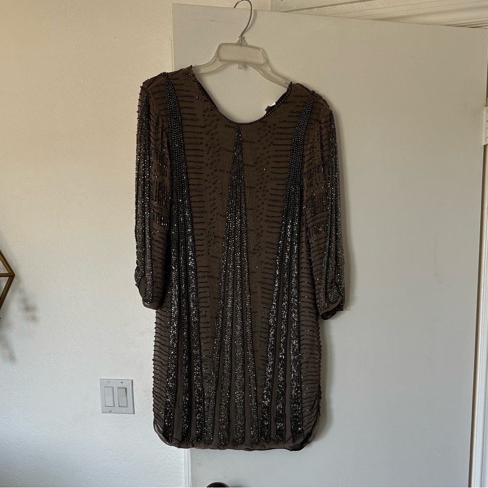 PARKER Black Michelle Embellished Beaded Dress In Gray Color Size M.